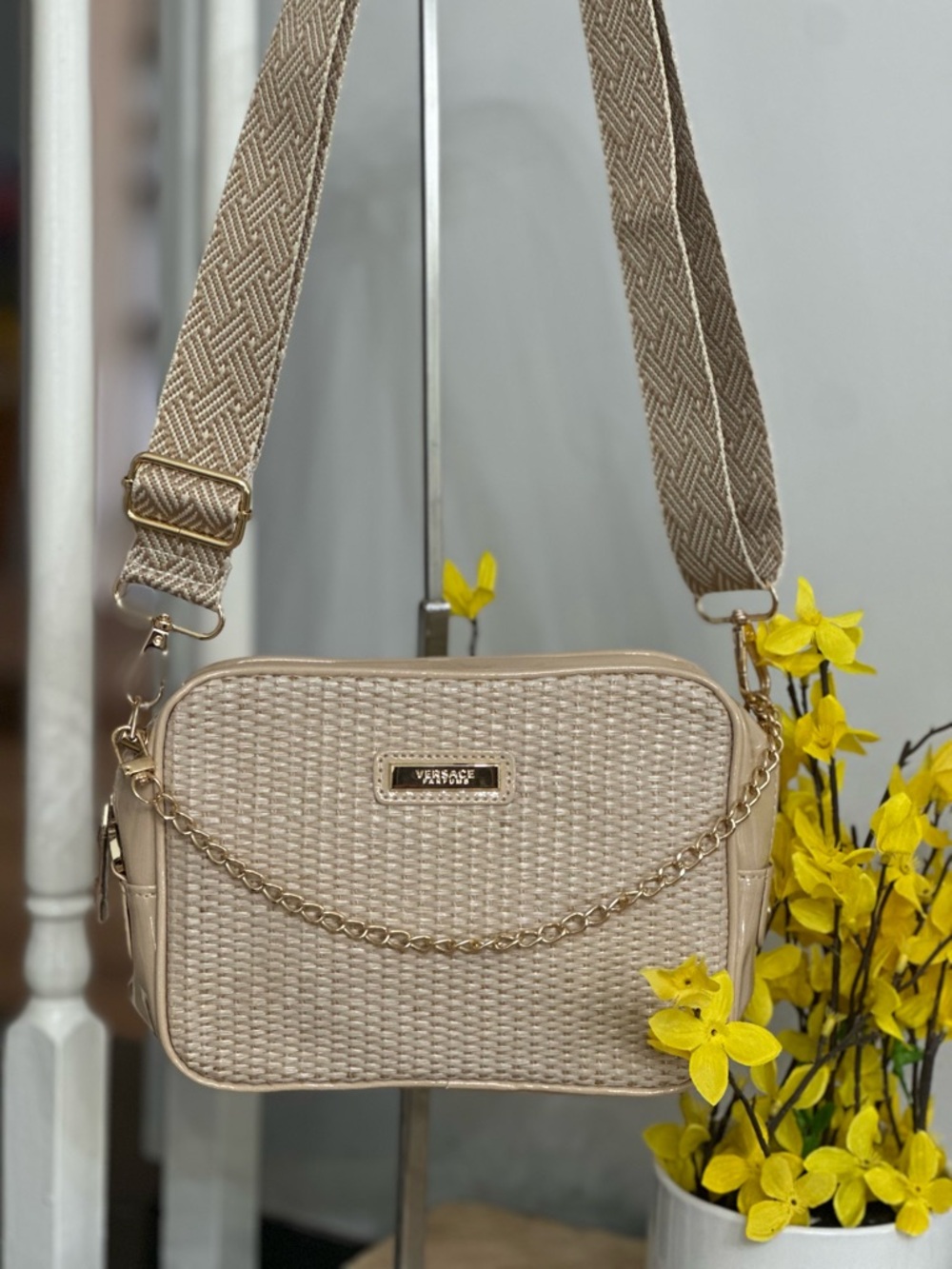 Versace Beige Woven Parfums Bag GWP